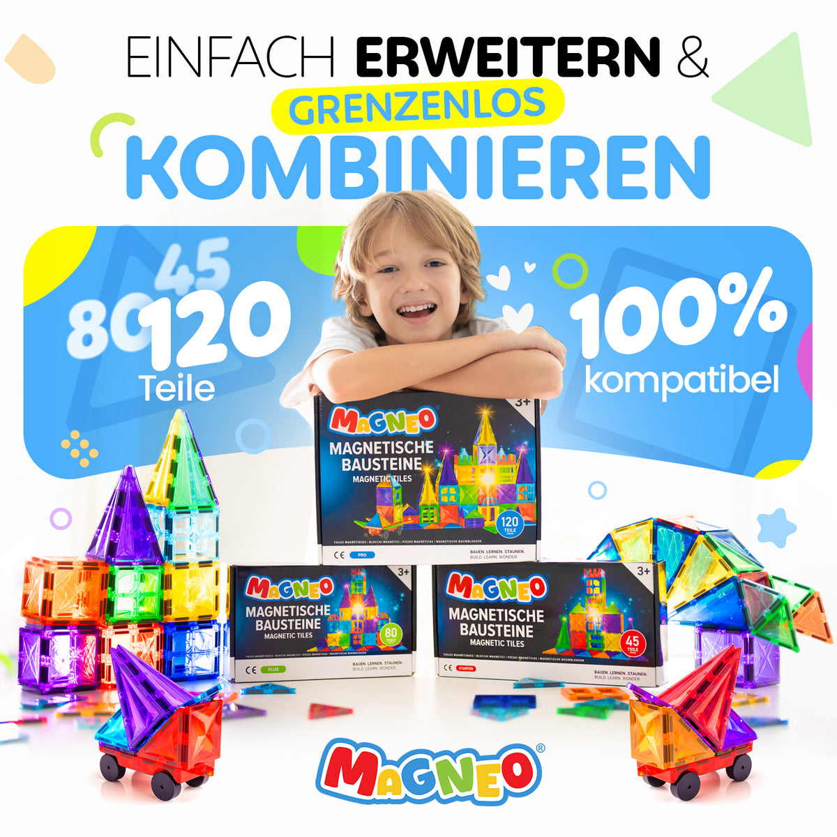 Magnetische Bausteine 120 Teile – Magneo PRO mit SafeCapsule Magneo - Magnetische Bausteine